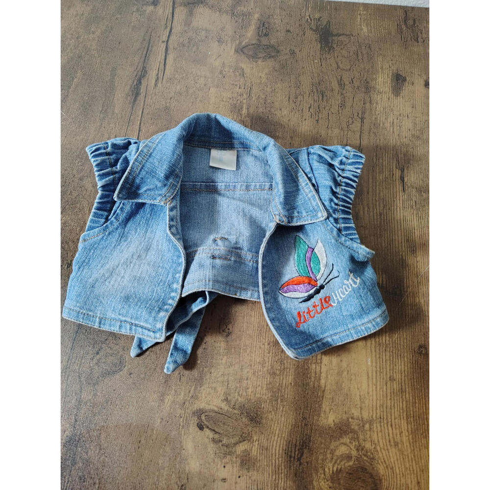 Baby Girl Short Vest Denim Size 9mo-12mo Little Heart Embroidery Butterfly